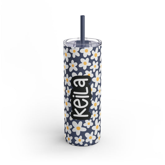 Personalized Retro Flowers Skinny Matte Tumbler, 20oz