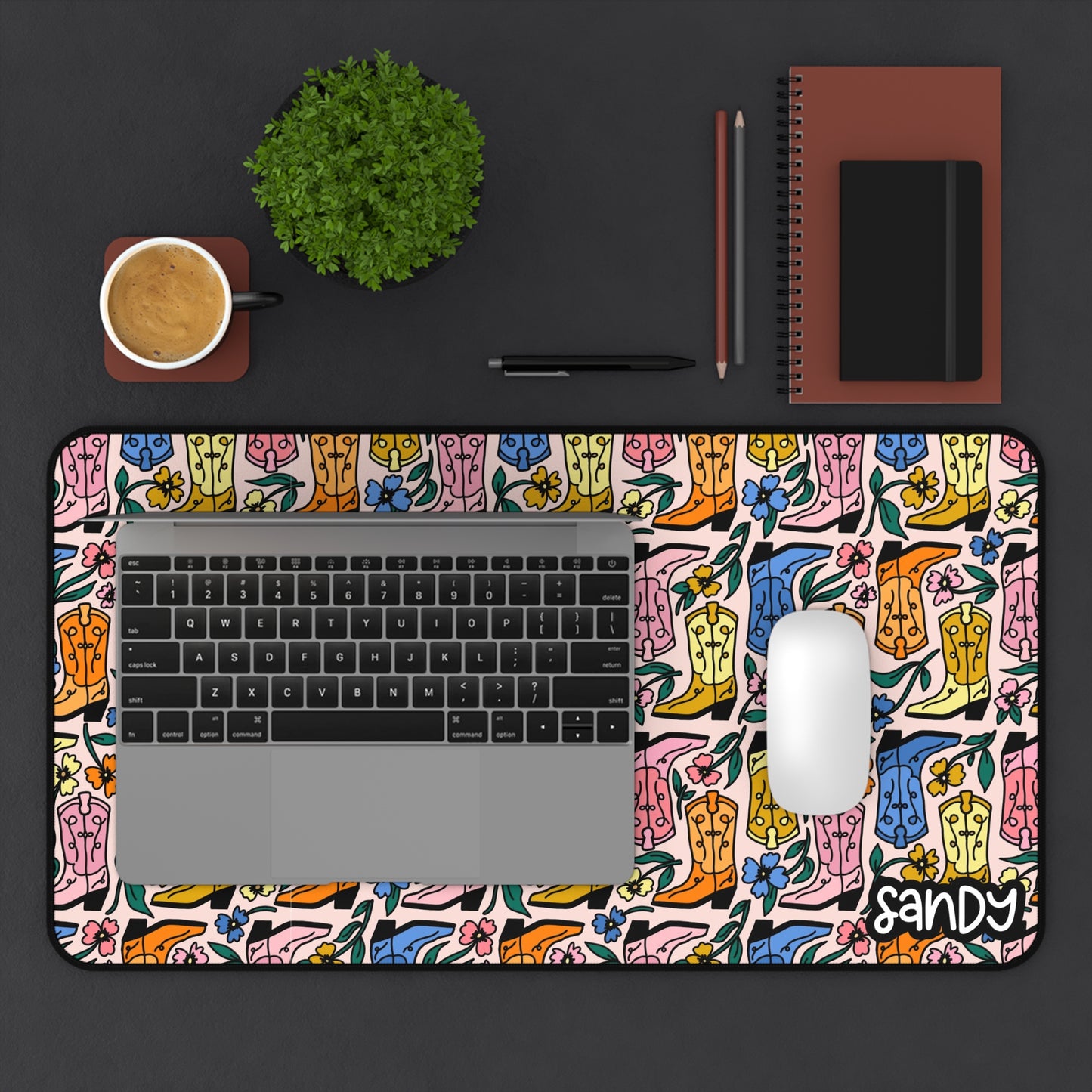 Boot Scootin’ Vibes” Personalized Desk Mat – Colorful Cowboy Boot Edition
