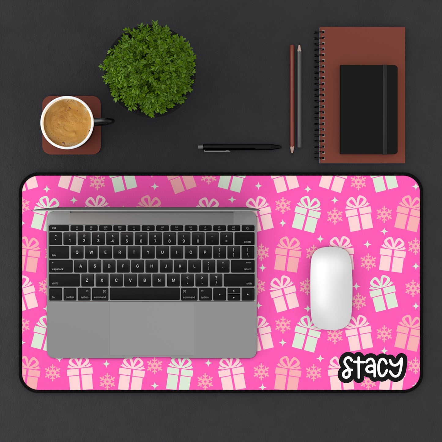 Personalized Pink Christmas Gift-Themed Desk Mat