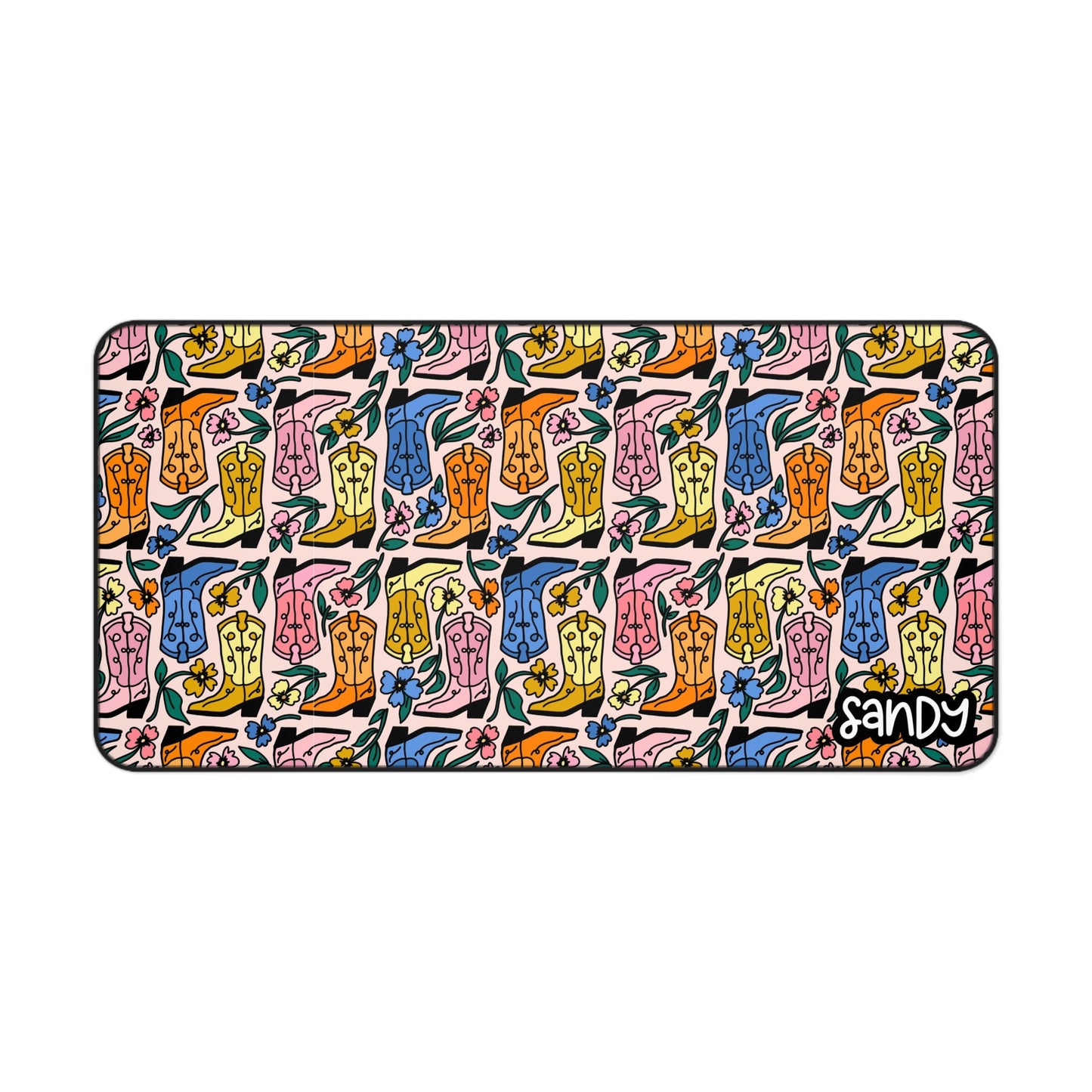 Boot Scootin’ Vibes” Personalized Desk Mat – Colorful Cowboy Boot Edition