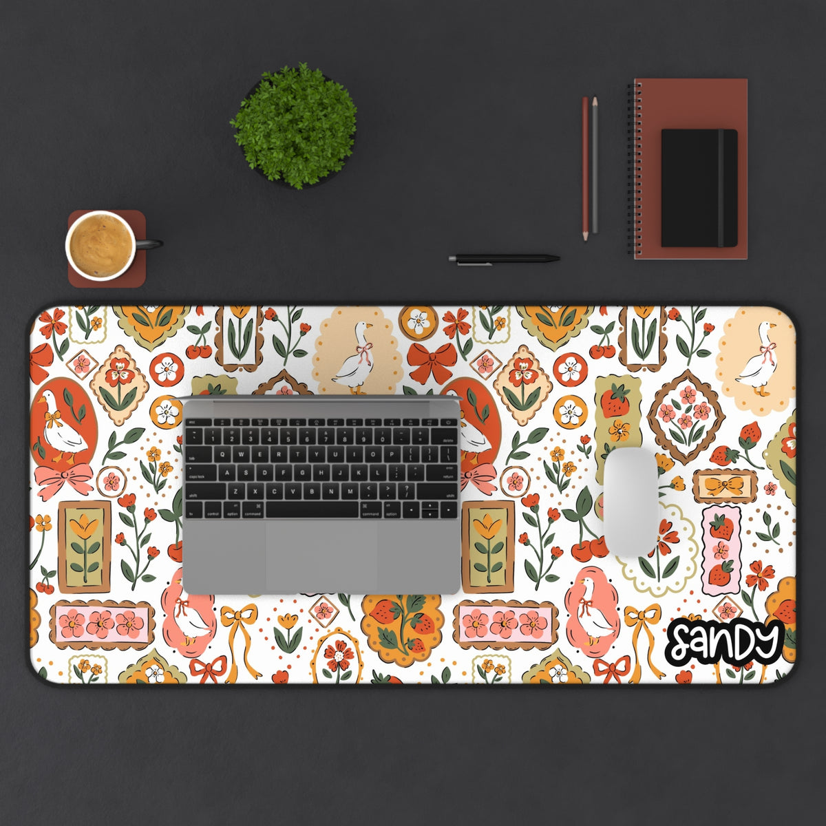 Colorful Floral Cottagecore Desk Mat with Vintage strawberries Vibe, O ...