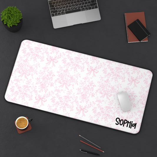 Soft Pink Damask Desk Mat — Girly Custom Name  Mousepad