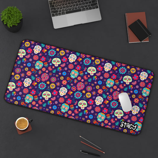 Colorful Floral Skull Desk Mat, Day of the Dead Themed Desk Mat, Fun Office Decor, Gamer Mat, Unique Gift for Halloween, Home Office Essential, Personalized Desk Accessory