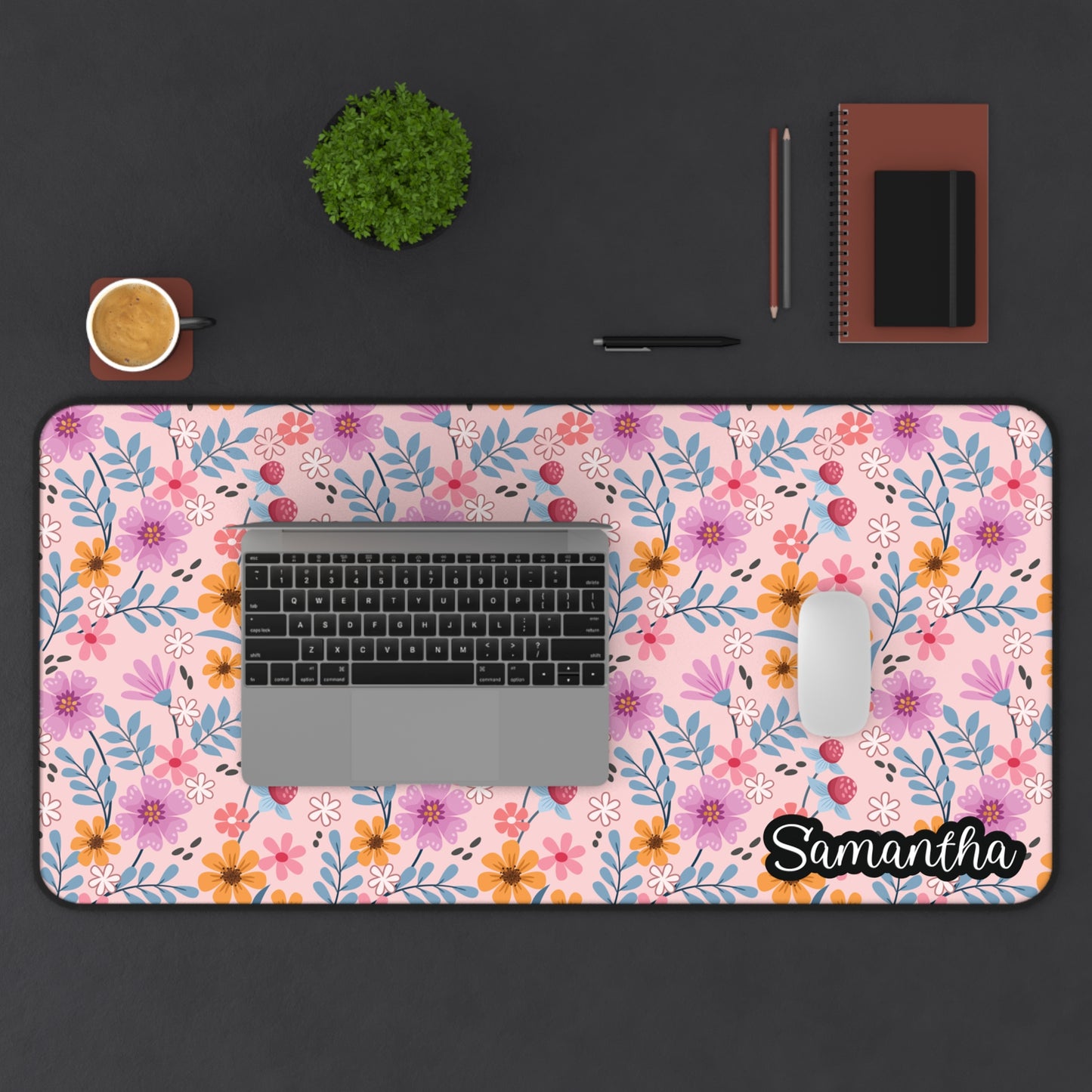 Personalized Pink Floral Desk Mat | Cute Desk Pad
