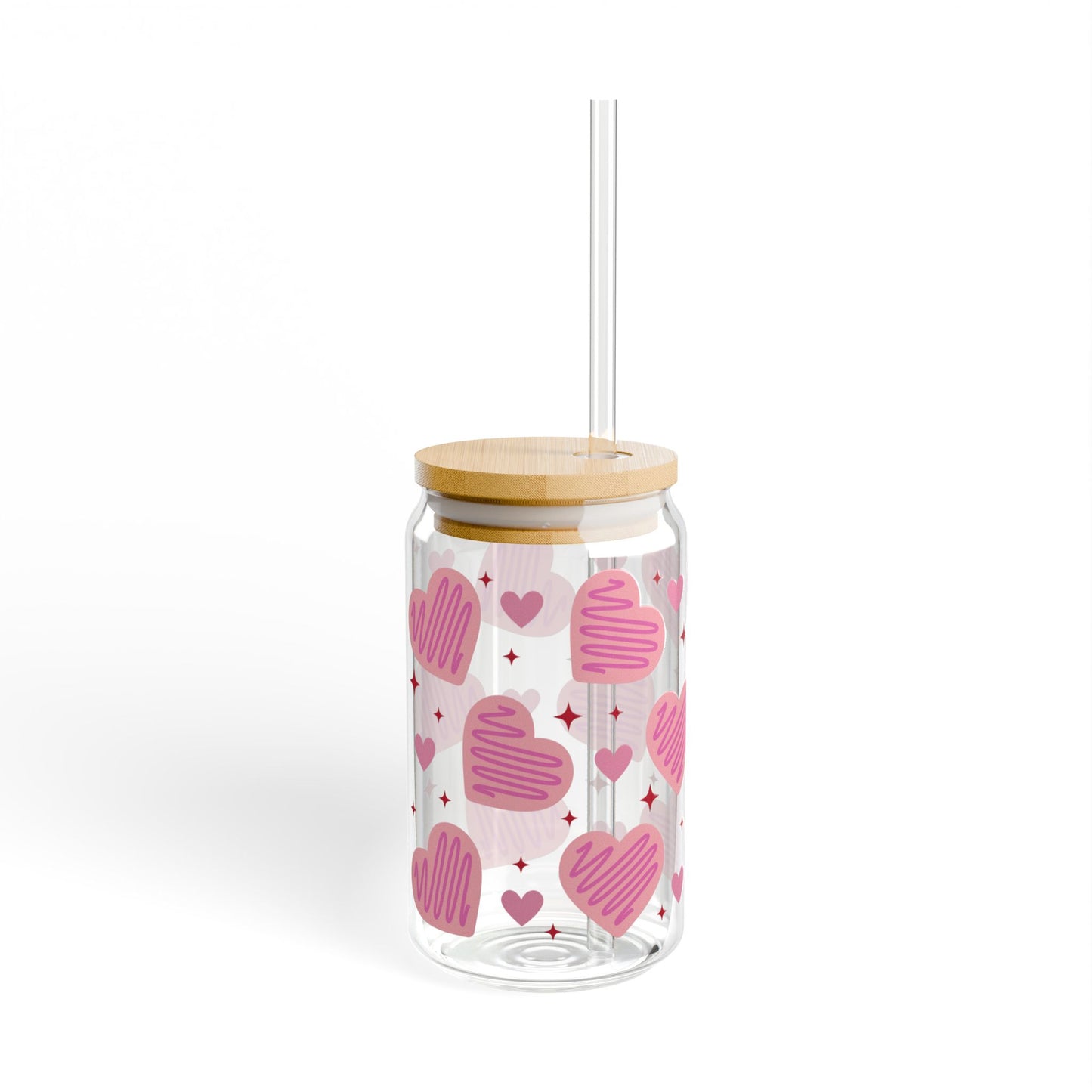 Pink Valentine’s Glass Cup, 16oz | With Lid & Straw