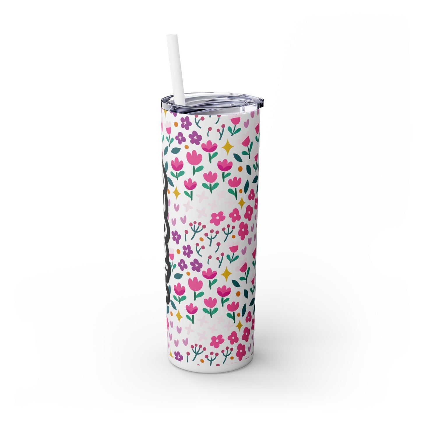 Personalized Floral Skinny Tumbler with Straw, 20oz