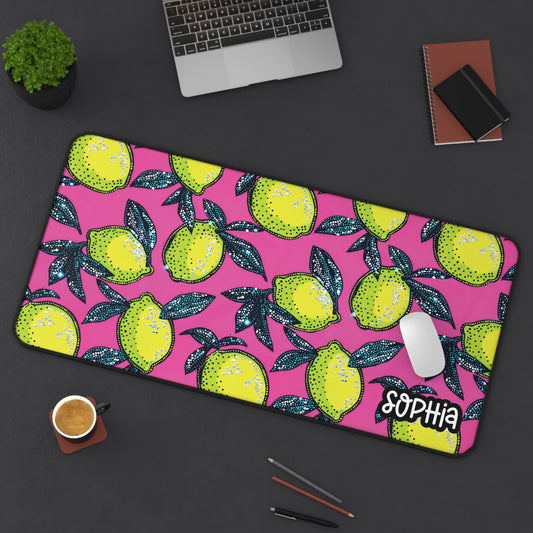 Personalized Cute Pink Lemon Themed Desk Mat | Cute Desk Pads