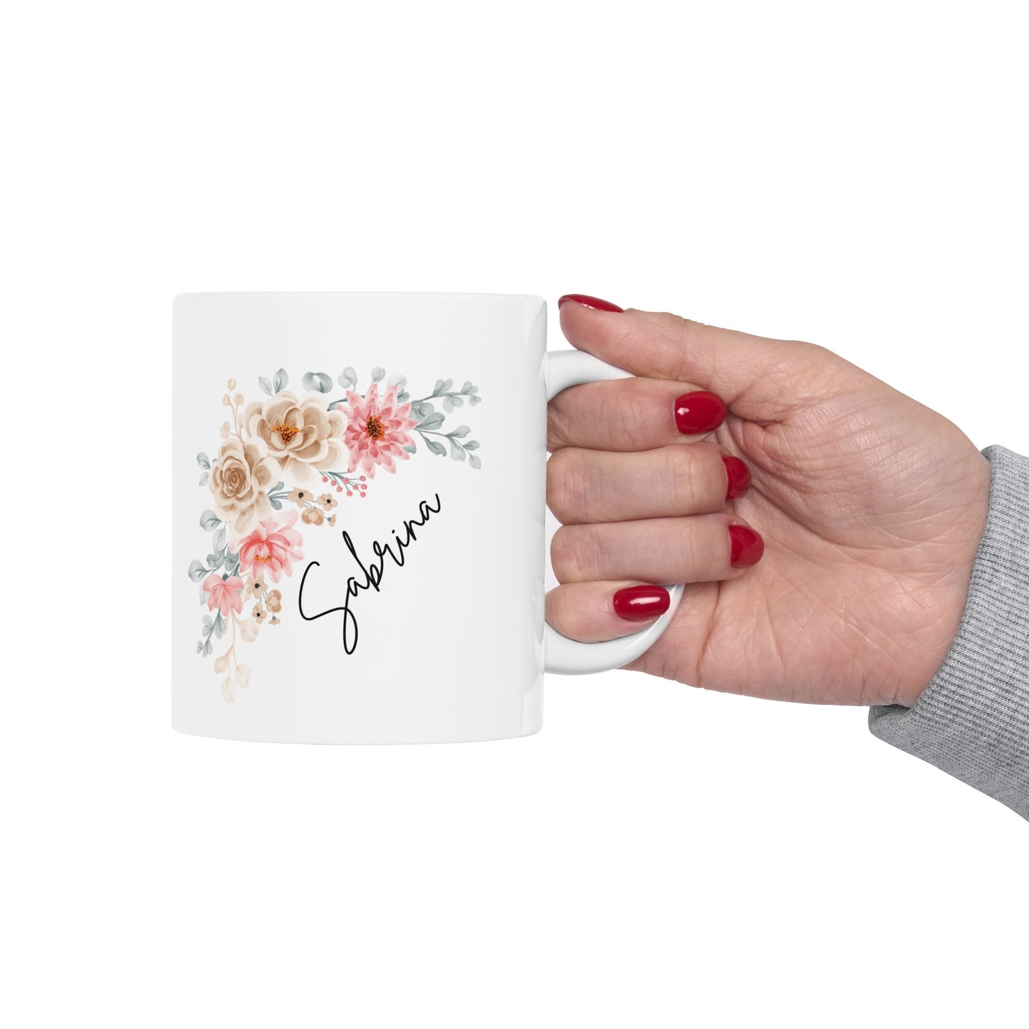 Personalized Coffee Mug (11oz) - Cute Floral Mug with Name