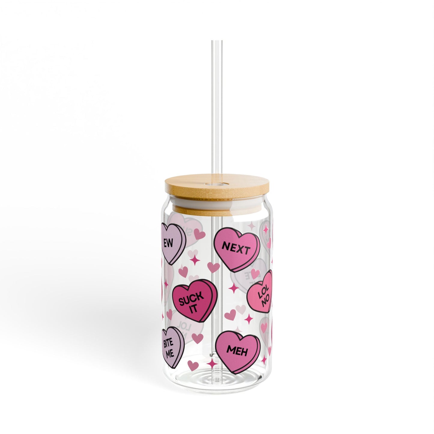 Valentine’s Glass Cup, 16oz | With Lid & Straw