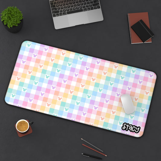 Colorful Disney Themed Desk Mat, Pastel Colors Checkered Desk Mat, Cute Office Decor, Gamer Mouse Pad, Home Office Accessories, Gift for Students, Unique Workstation Decor