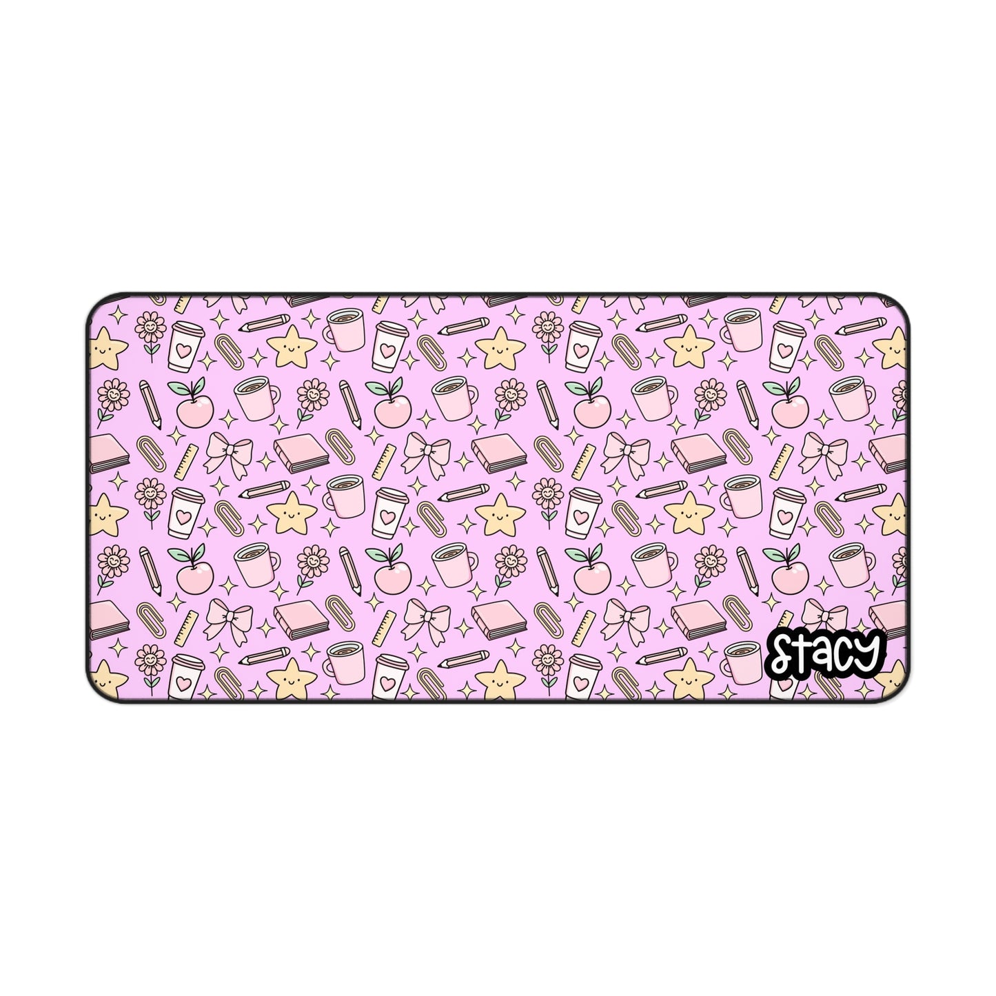 Cute Teacher Themed Desk Mat Pink, Charming Desk Mat with Cute Stationery Design, Office Decor, Custom Desk Accessories, Gift for Students, Aesthetic Work Space