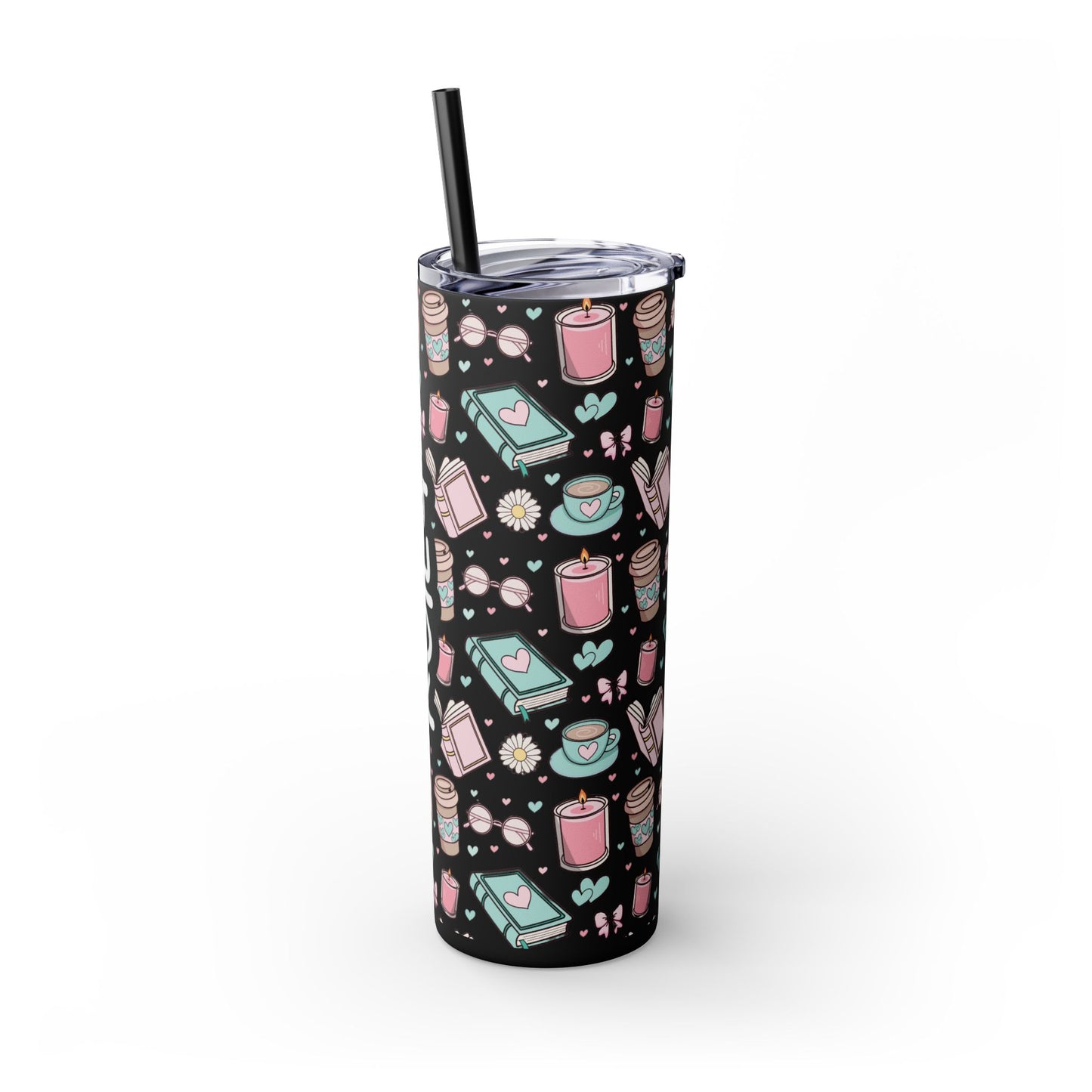 Personalized Girly Skinny Tumbler with Straw, 20oz