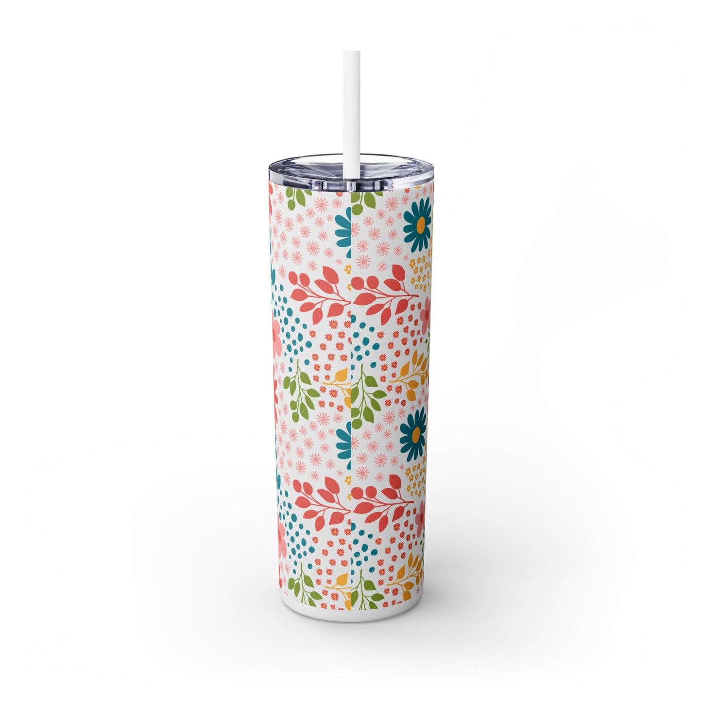 Personalized Floral Skinny Tumbler with Straw, 20oz