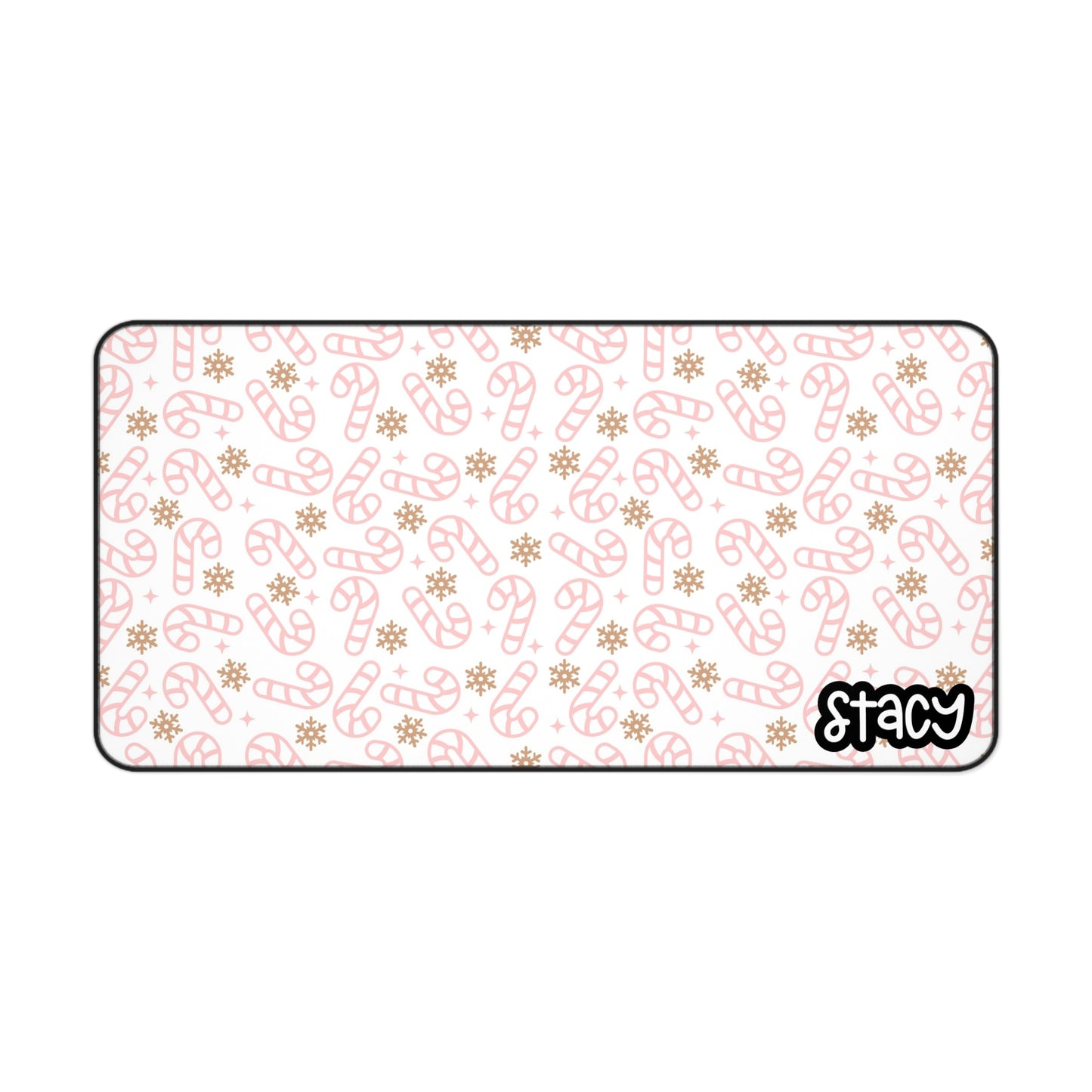 Pink Candycane & Gold Snowflakes Desk Mat