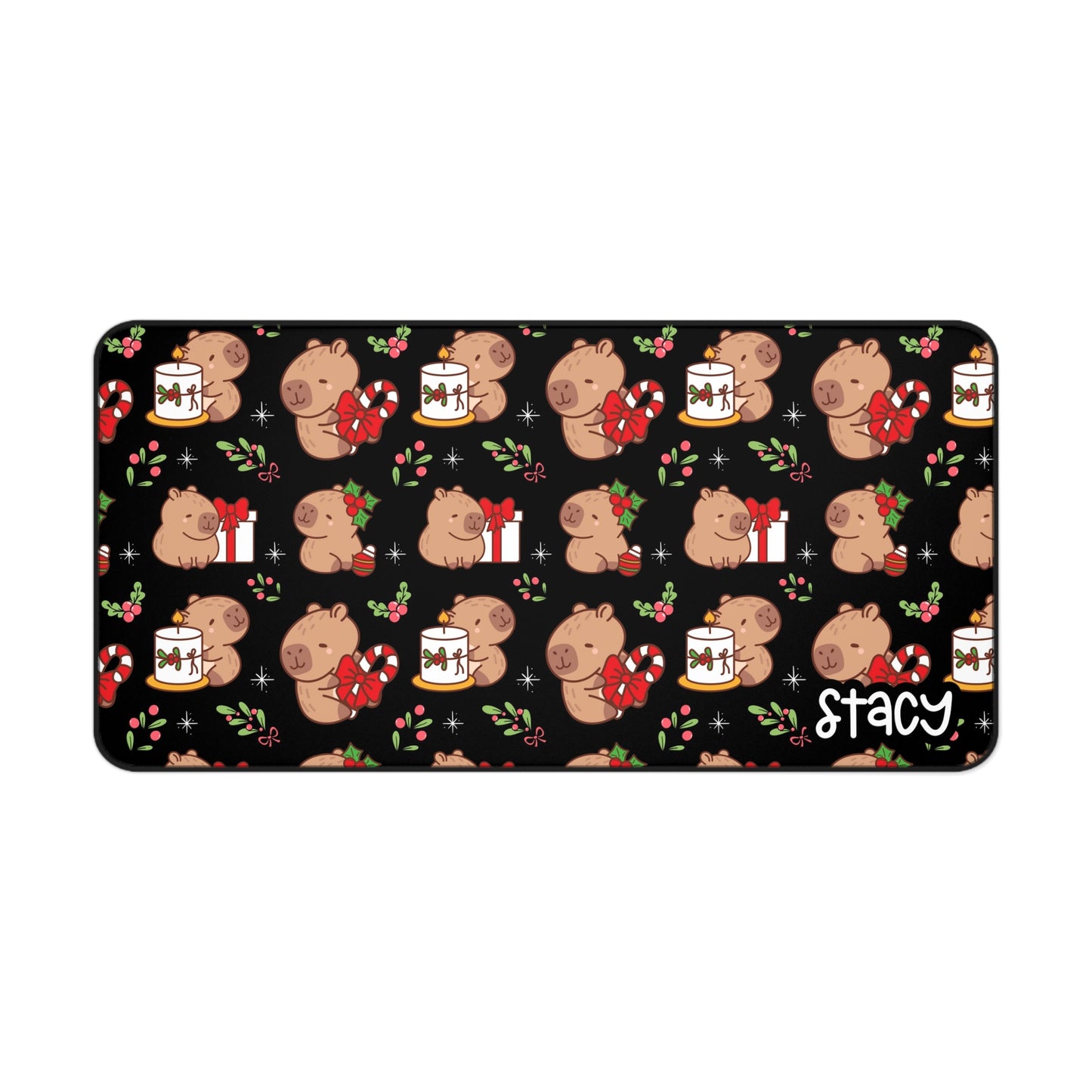 Cute Christmas Capybara Desk Mat with Personalization