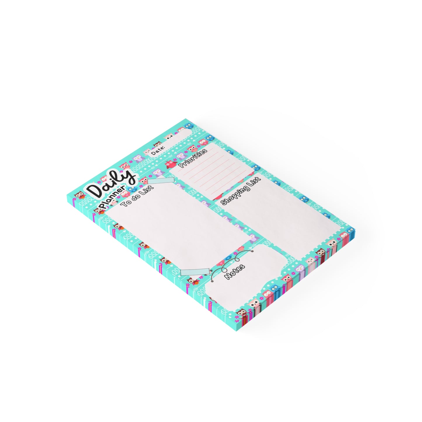 Daily Planner Owl Checklist Post-it Note Pad — To-Do, Priorities, Shopping & Notes Organizer