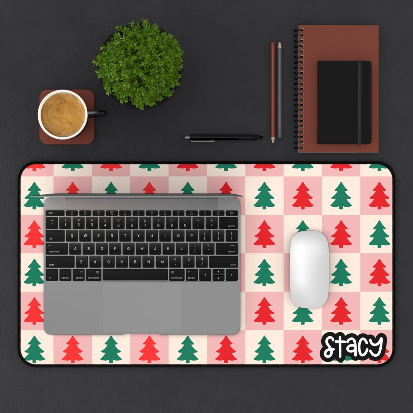 Retro Christmas Desk Mat | Checkered Christmas Tree Desk Mat