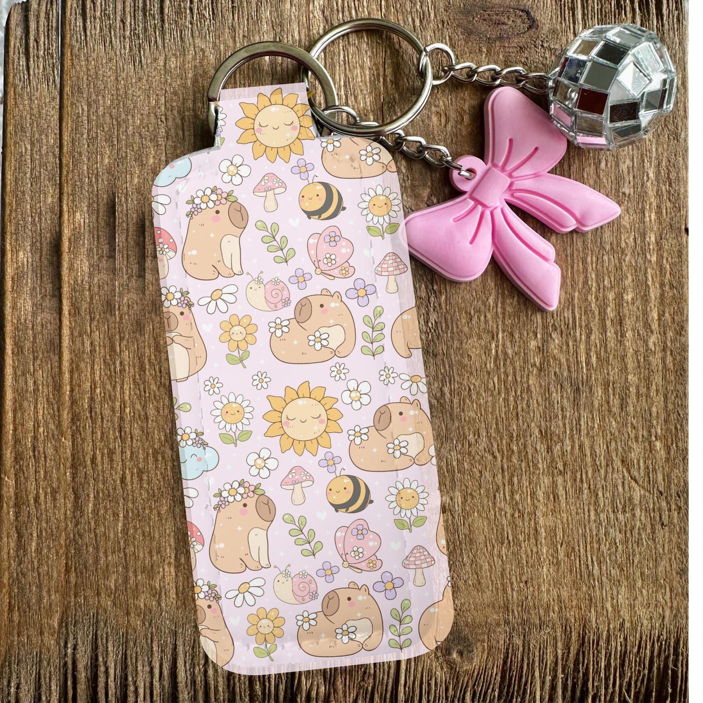 Matching Capybara mousepad, notebook, pen, pouch and bag charm/key chain lip balm holder (pink)- Personalization option available!
