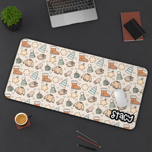 Cozy Holiday Desk Mat with Personalized Name | Sweater Weather Desk Mat