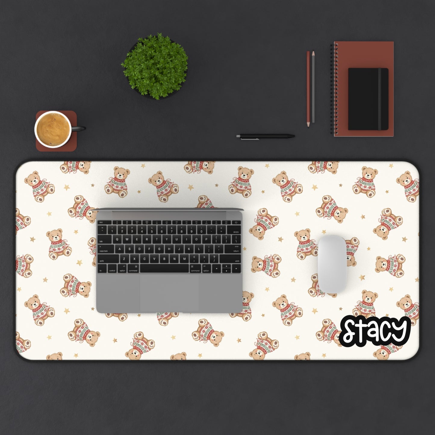 Personalized Holiday Bear Pattern Desk Mat for Cozy Workspaces