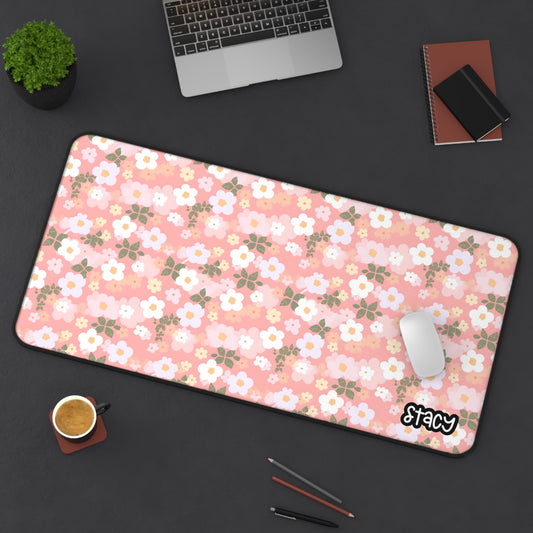 Pink Kawaii Flowers Desk Mat, Daisies Desk Mat, Floral Desk Mat for Home Office, Customizable Mouse Pad, Cute Desk Decor for Women, Computer Accessories, Gift Idea