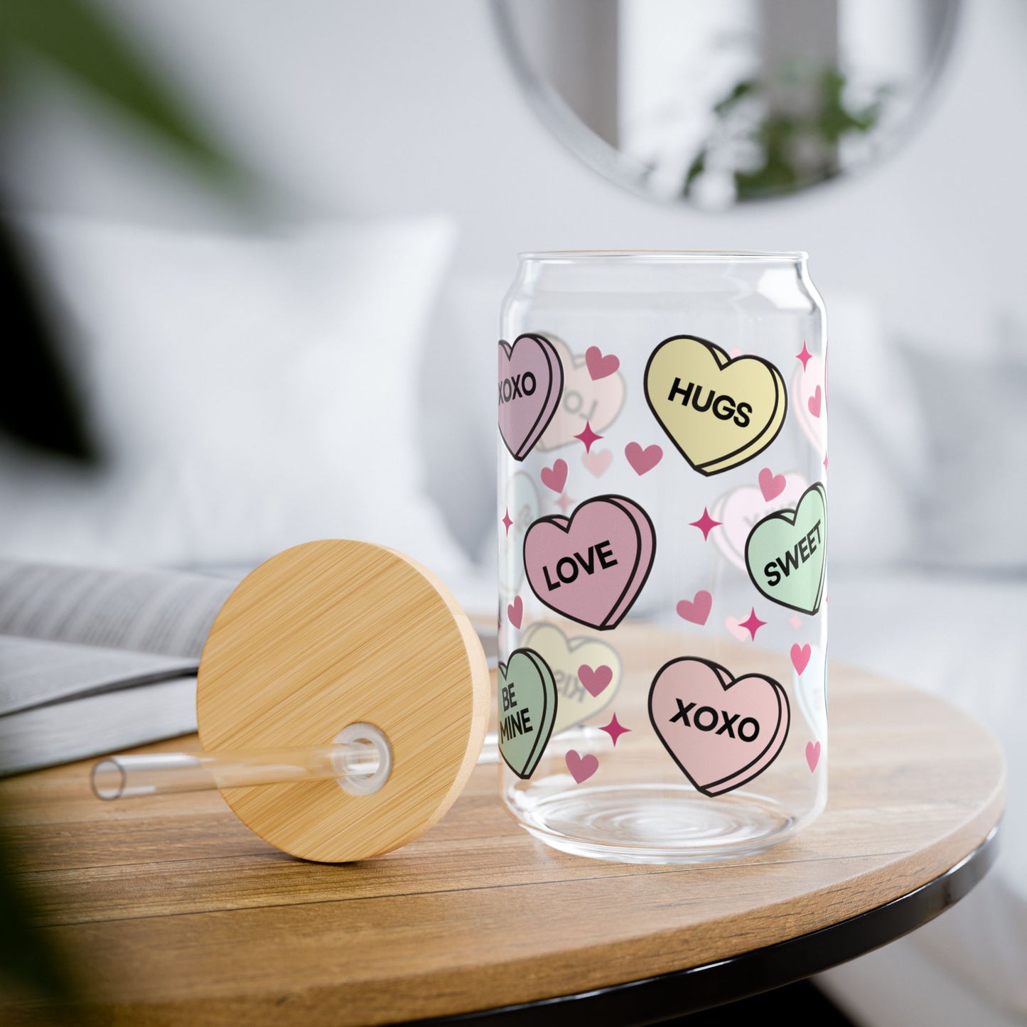 Valentine’s Glass Cup, 16oz | With Lid & Straw