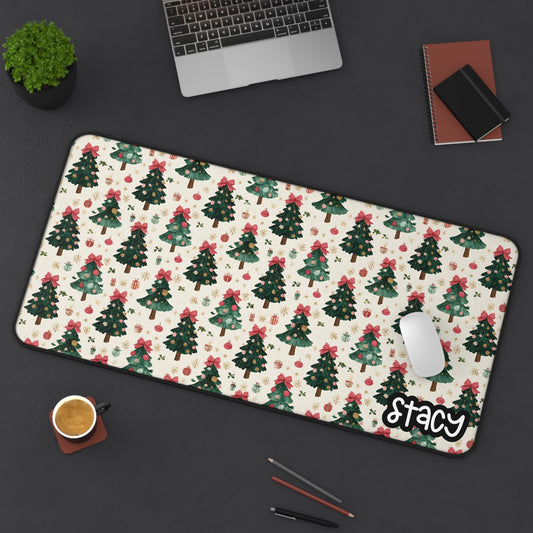 Cute Christmas Tree Desk Mat - Personalized Holiday Workspace Decor