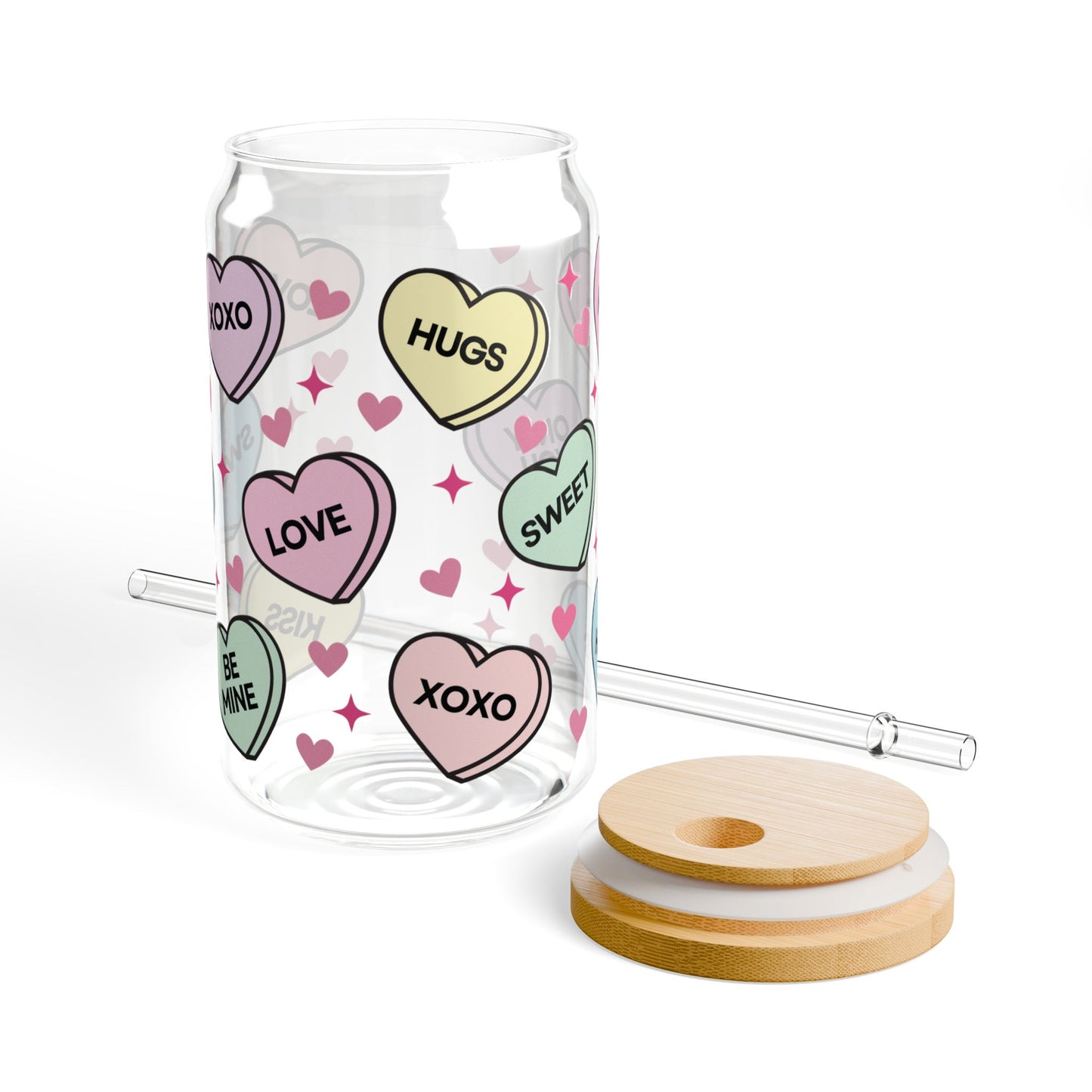 Valentine’s Glass Cup, 16oz | With Lid & Straw