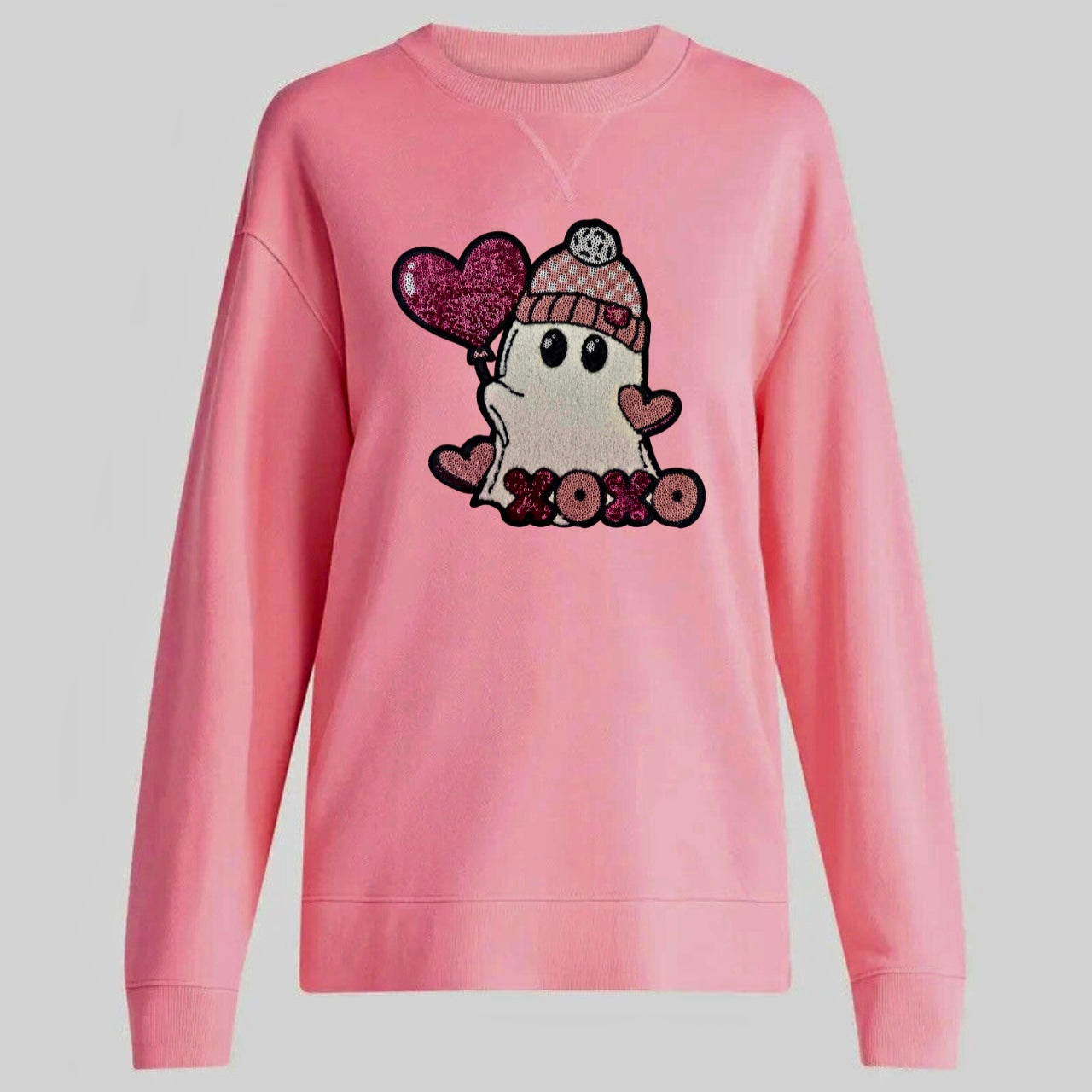 Cute Puffy  Patch Ghosty Pink Sweatshirt Relax Fit