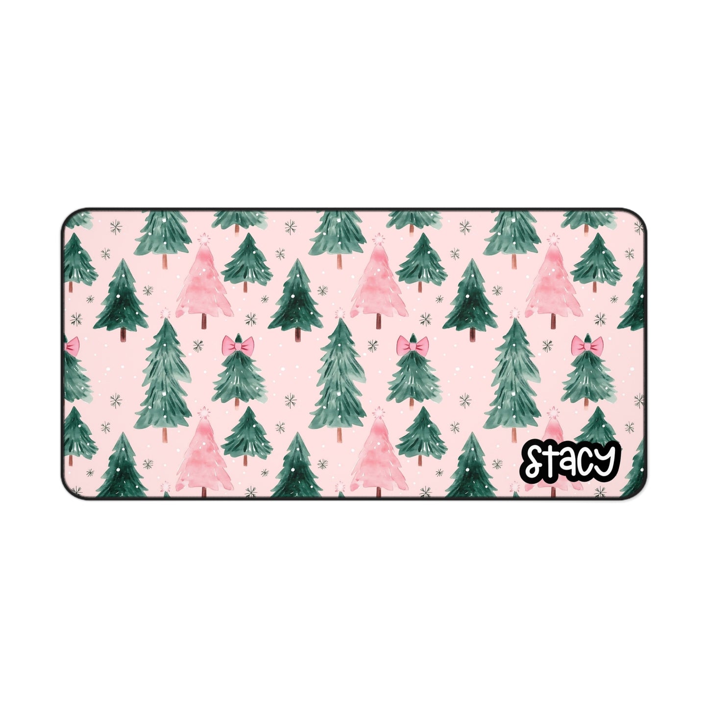 Christmas Trees with Pink Bows Desk Mat | Pink Christmas Desk Mat