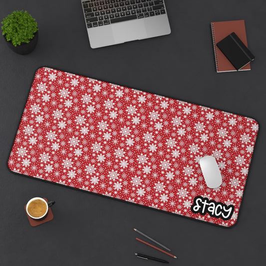 Christmas Red Snowflakes Desk Mat