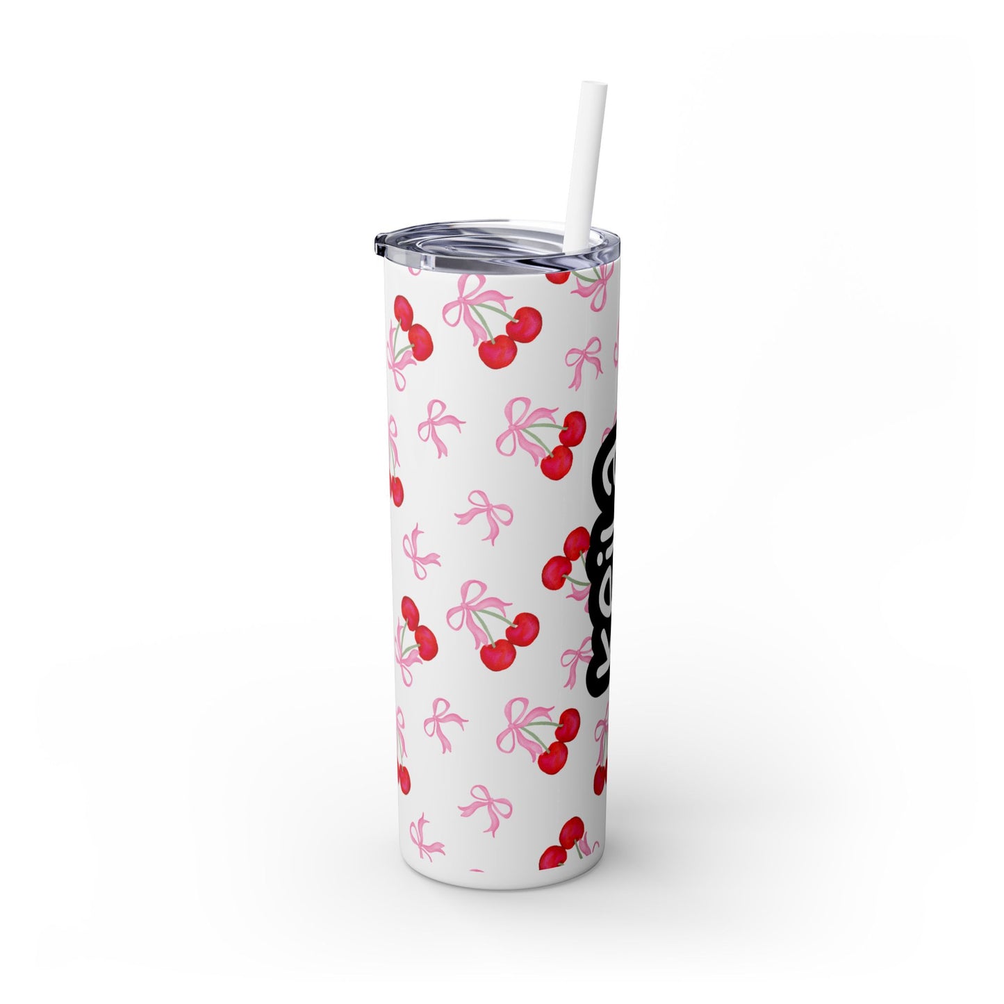 Personalized Coquette Cherry Skinny Tumbler with Straw, 20oz