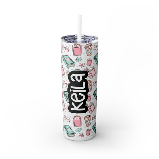 Personalized Cute Girly Skinny Tumbler with Straw, 20oz