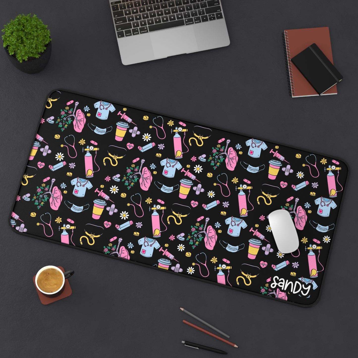 Cute Respiratory Care Desk Mat — Colorful Medical Themed Mouse Pad