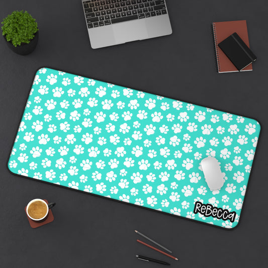 Cute Paw Print Desk Mat Turquoise , Dog Lover Desk Mat, Pet Lover’s Workspace Accessory, Dog Cat Home Office Decor, Gift for Animal Lovers, Blue Paw Print Mouse Pad
