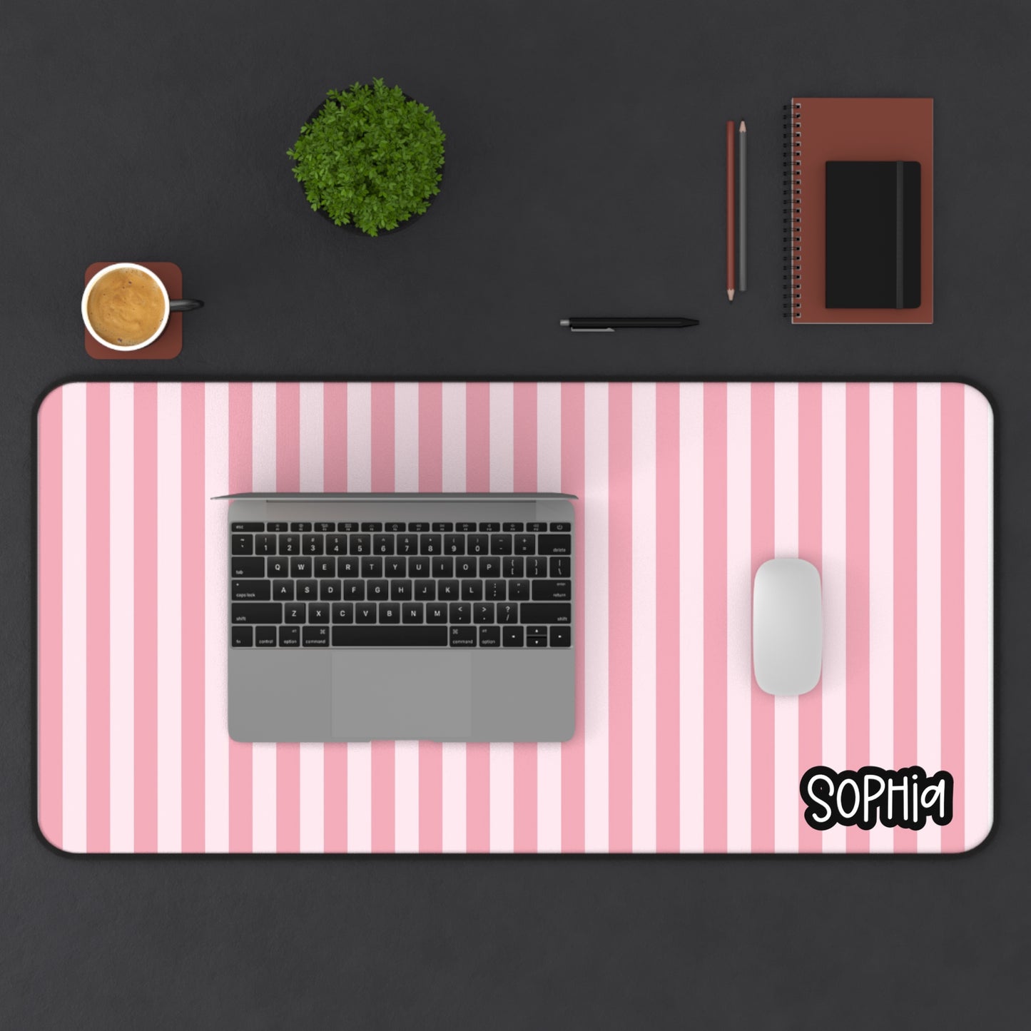 Soft Pink Stripe Desk Mat | Girly Pink Stripes Coordinate Striped Print Simple Minimalist Preppy