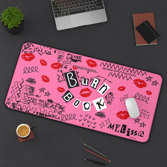 Burn Book Desk Mat, Trendy Office Decor, Fun Gift for Students, Pink Mouse Pad, Unique Home Office Accessory