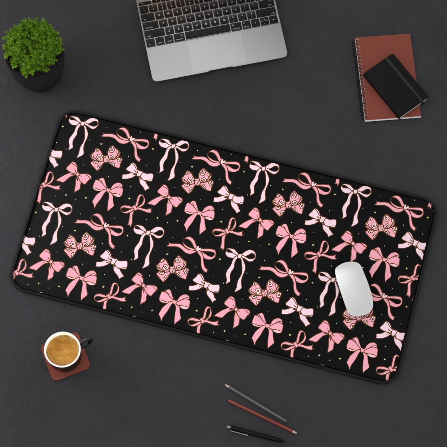 Chic Pink Bow Desk Mat - Stylish Home Office Accessory