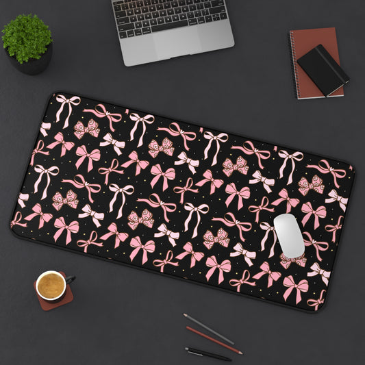 Chic Pink Bow Desk Mat - Stylish Home Office Accessory