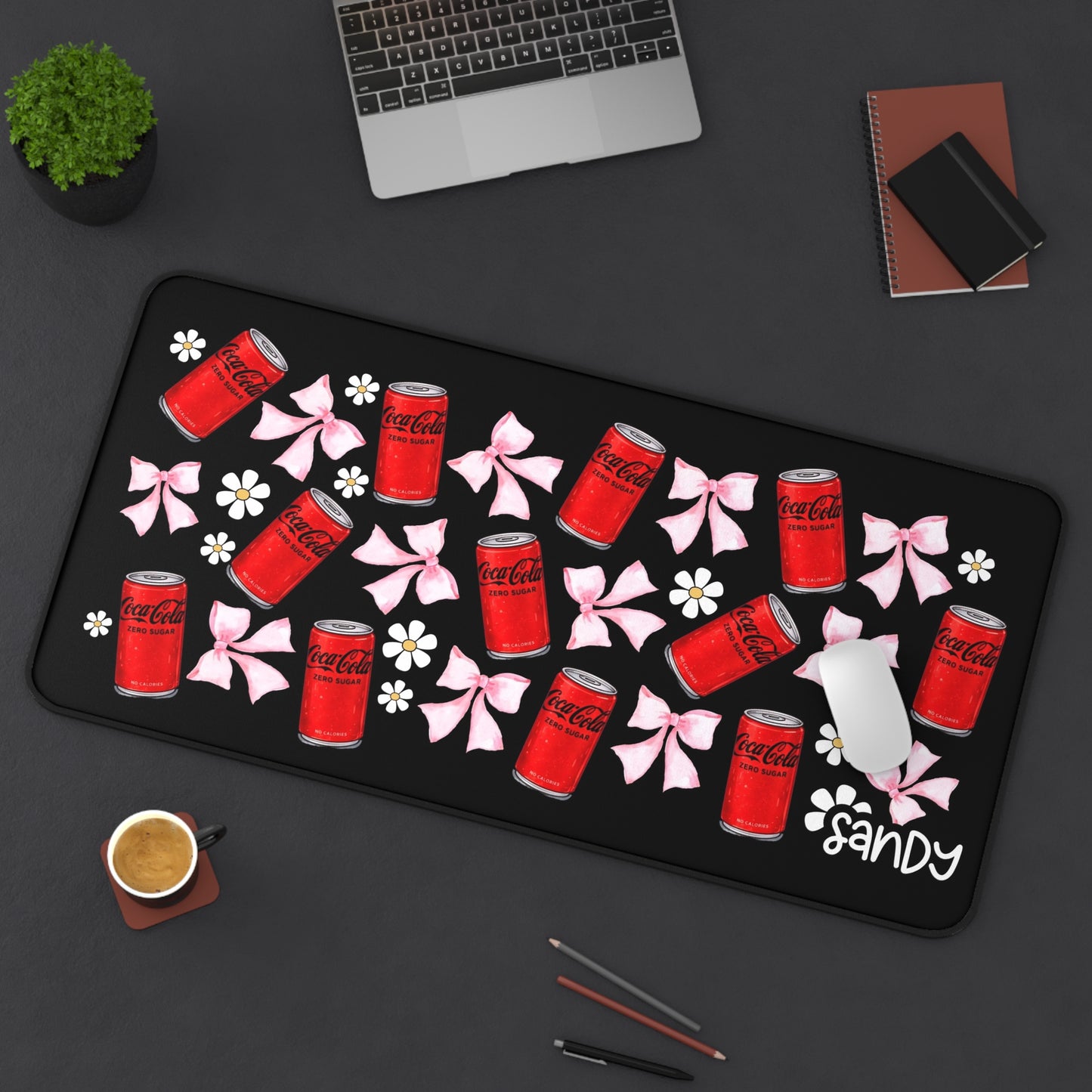 Cola Zero Can & Pink Bow Desk Mat — Cola Zero Personalized Mouse Pad