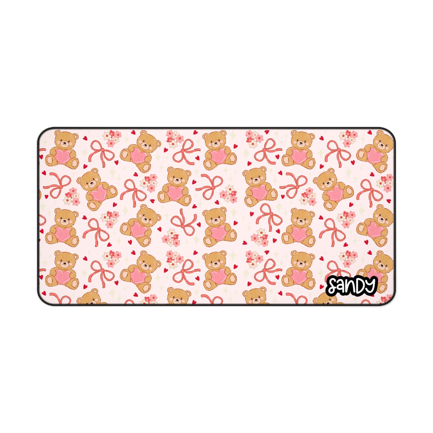 Cute Teddy Bears Desk Mat — Pink Hearts & Bows Mouse Pad
