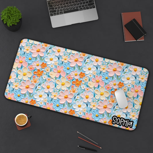 3D Floral Pastel Desk Mat — Personalized Office Pad