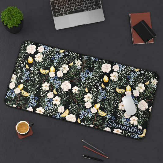 Personalized Flowers and Lemons Desk Mat | Cute Desk Pad