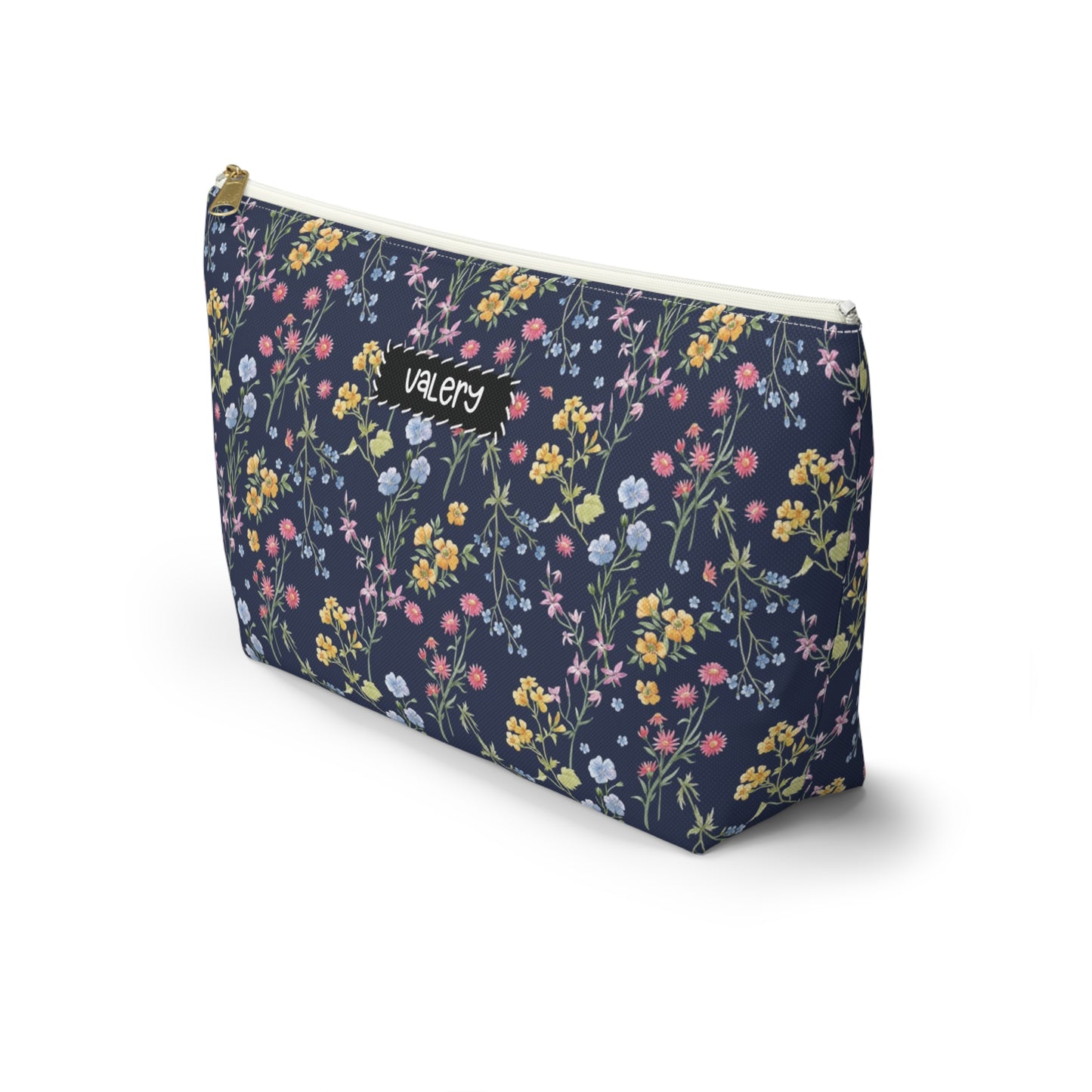 Personalized Navy Blue Floral Pouch | Floral Accesories Bag