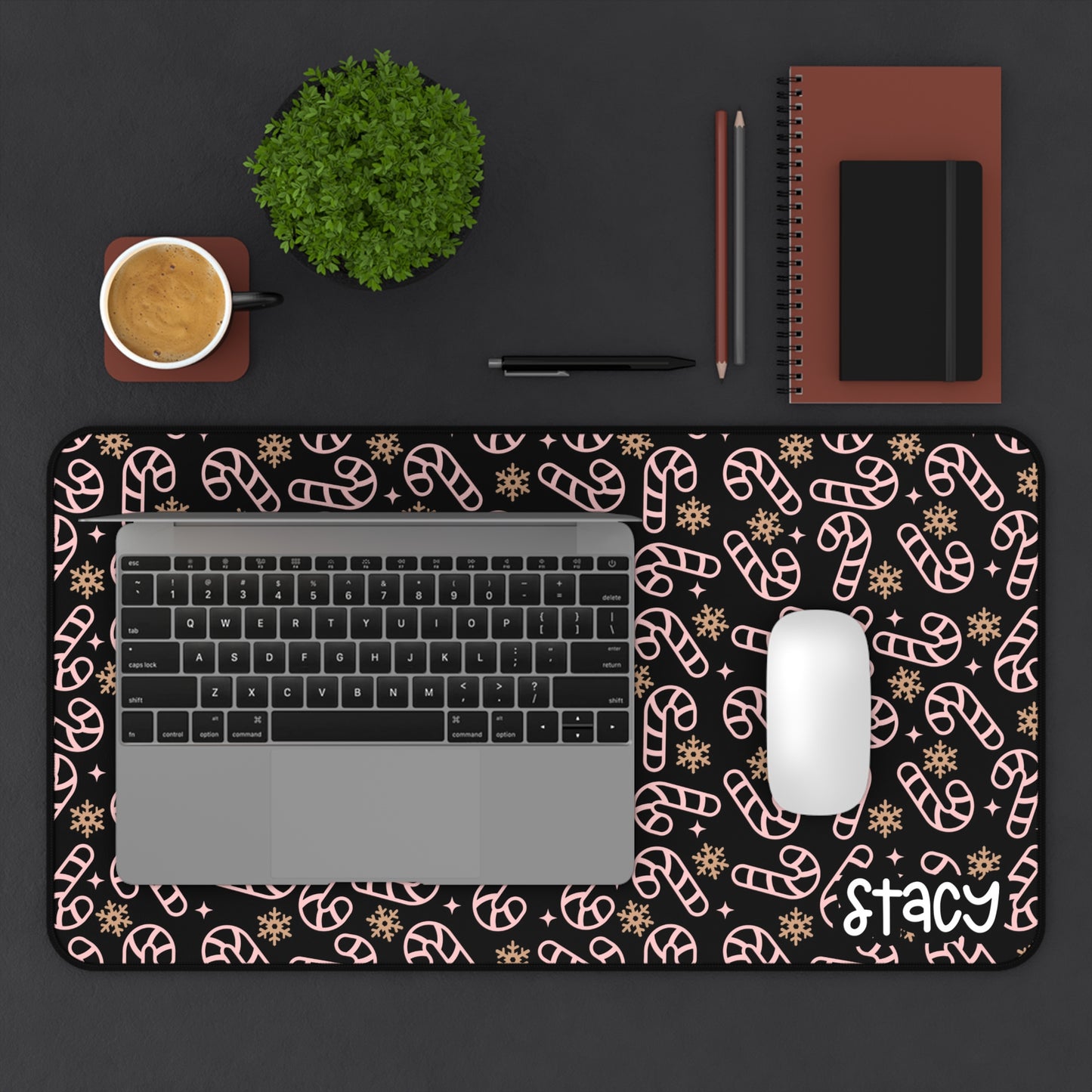 Holiday Candy Cane Desk Mat with Personalized Name