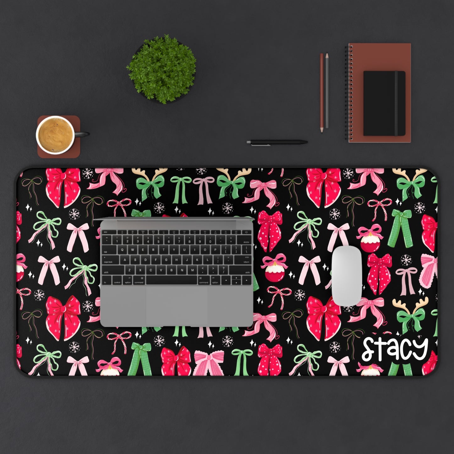 Coquette Christmas Bows Desk Mat with Personalized Name
