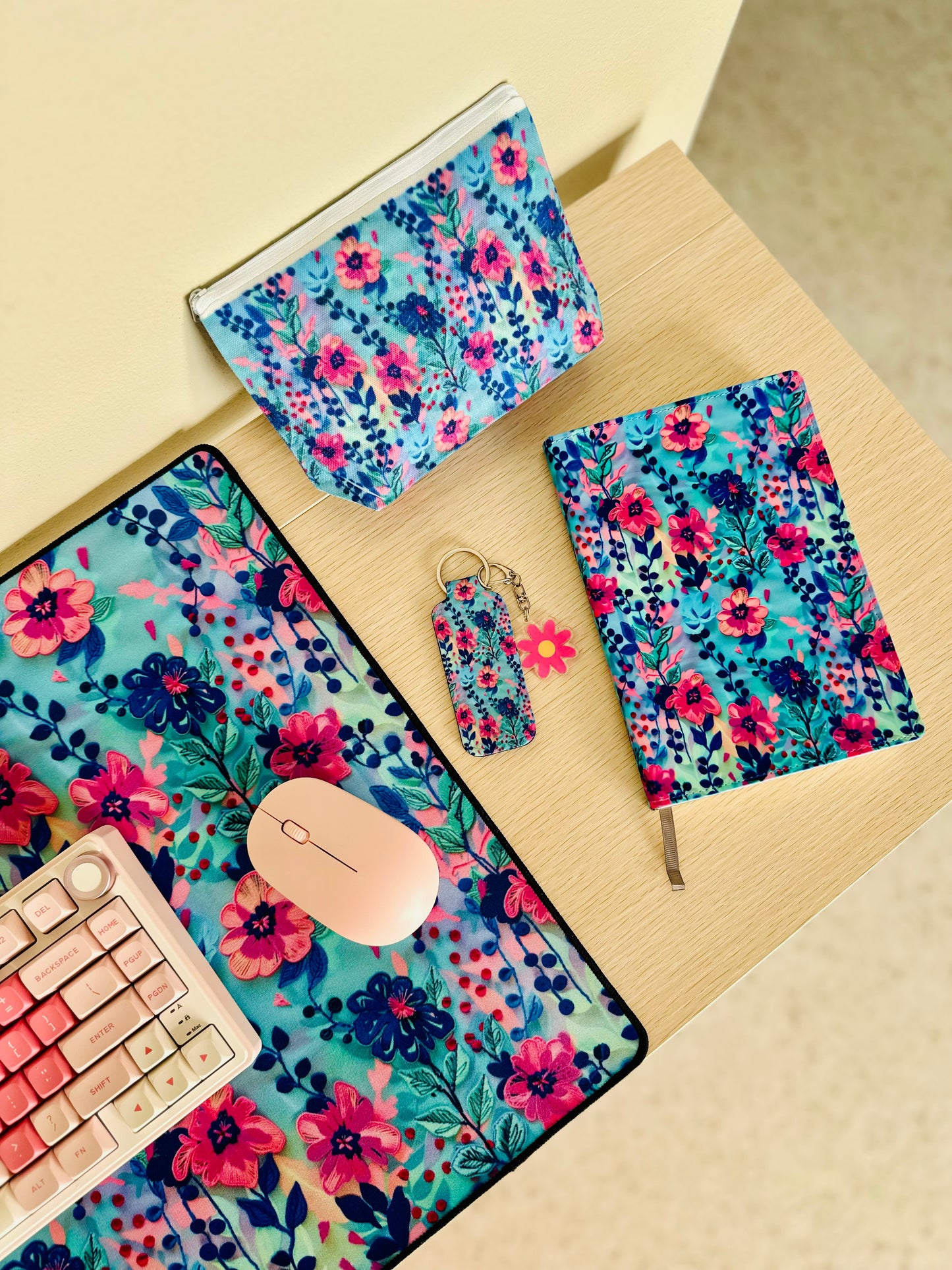 Add this bundle to your desk mat order and get it for 60% off - includes pouch, notebook & lip balm keychain holder matching your desk mat design (original value $43)