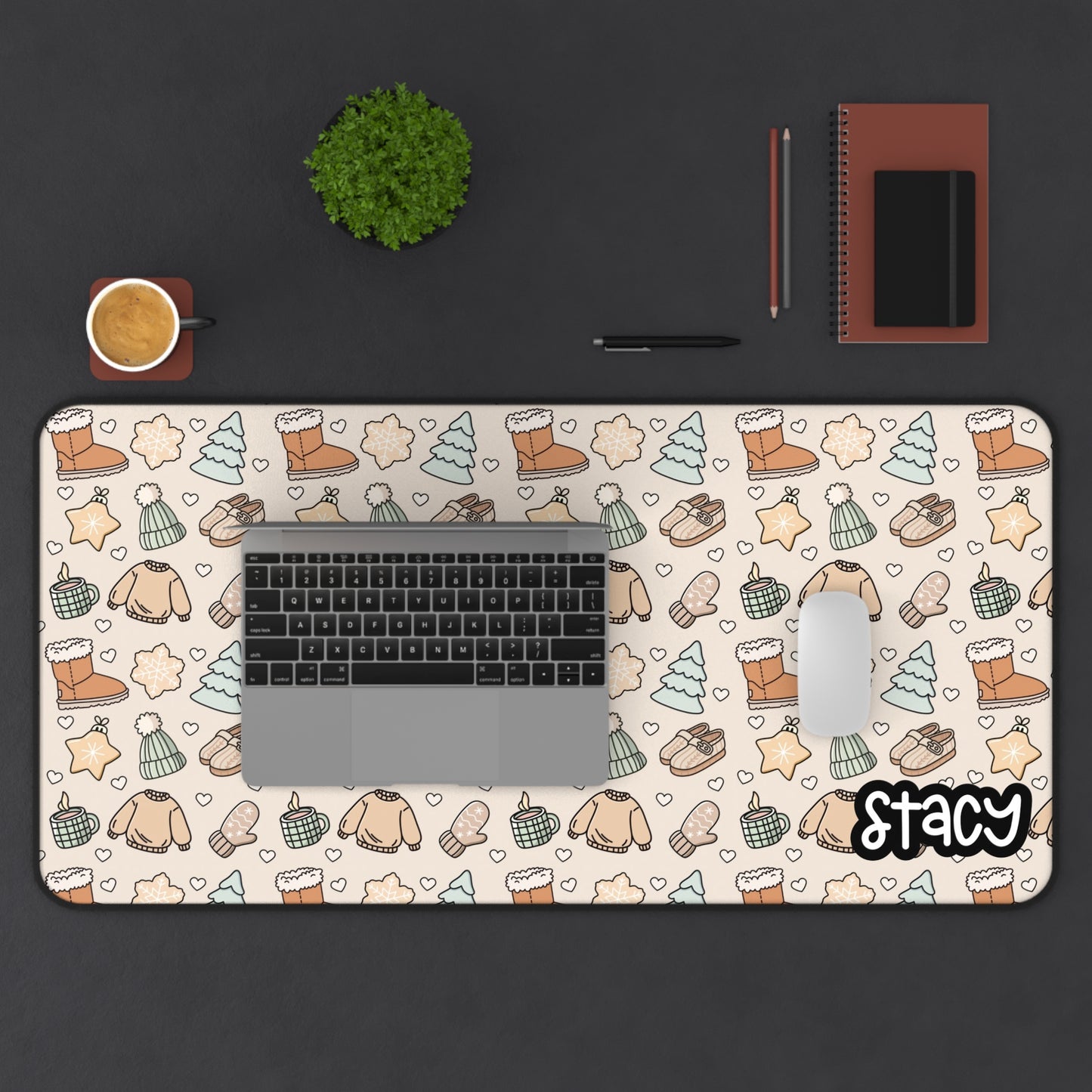 Cozy Holiday Desk Mat with Personalized Name | Sweater Weather Desk Mat