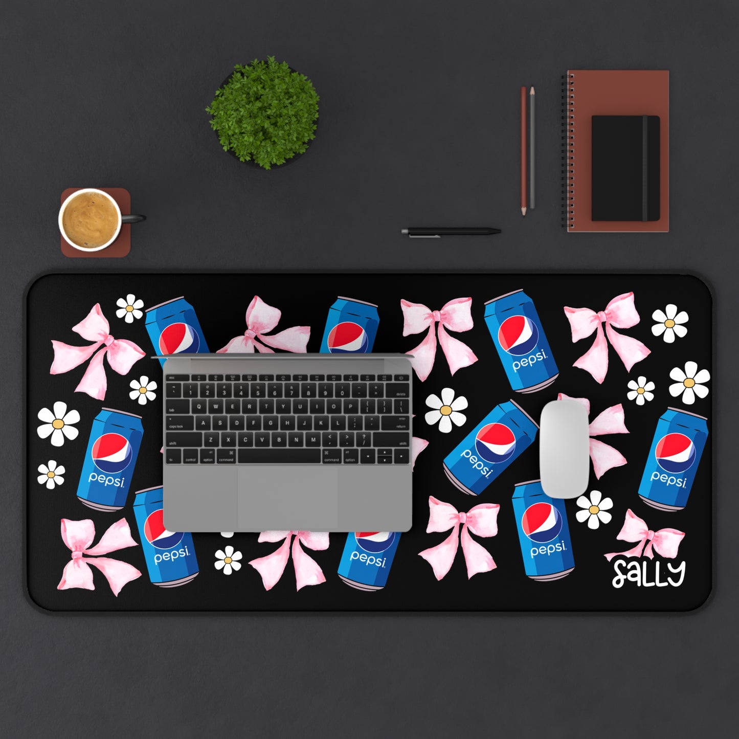Soda Cans & Pink Bows Desk Mat — Soda Themed Mouse Pad