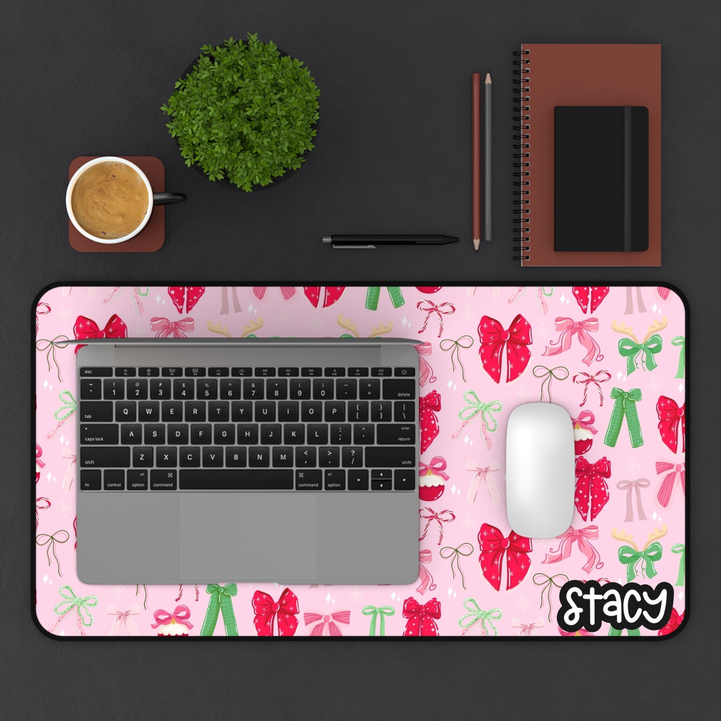 Coquette Christmas Bows Pink Desk Mat